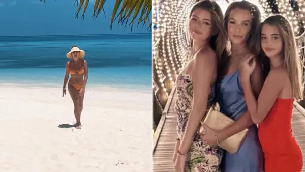 아만다 홀든(Amanda Holden)은 럭셔리한 몰디브 탈출 중 고급 비키니를 입고 태양 광선을 흡수합니다.